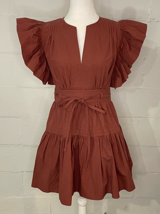 Strut & Bolt Dresses & Skirts - Rust Tie-Waist Mini Dress with Flutter Sleeves